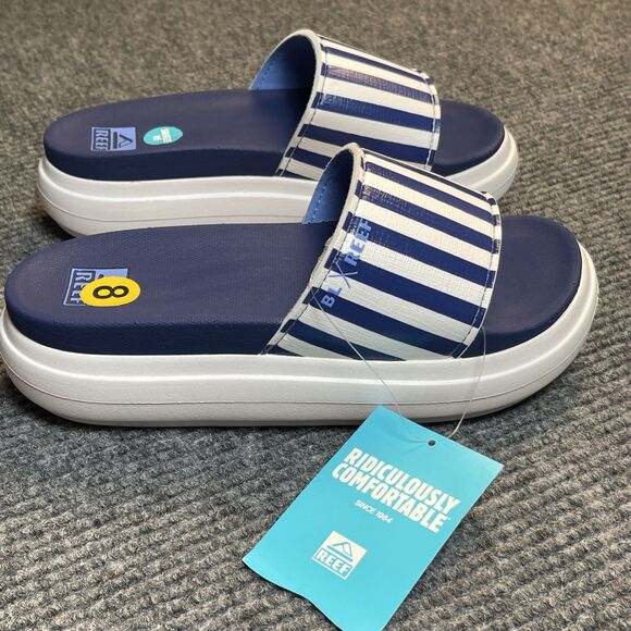 Reef Cushion Bondi Bay Women 8 Platform Slide Sandals Bluestone Lane Blue NEW - Picture 3 of 9